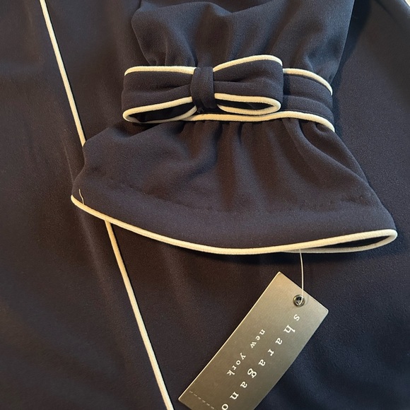 Sharagano Navy Blue Midi Dress with White Accents - Picture 3 of 10